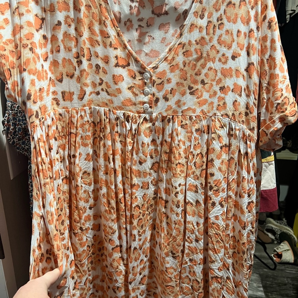 Umgee Orange and White Animal Print V-Neck dress